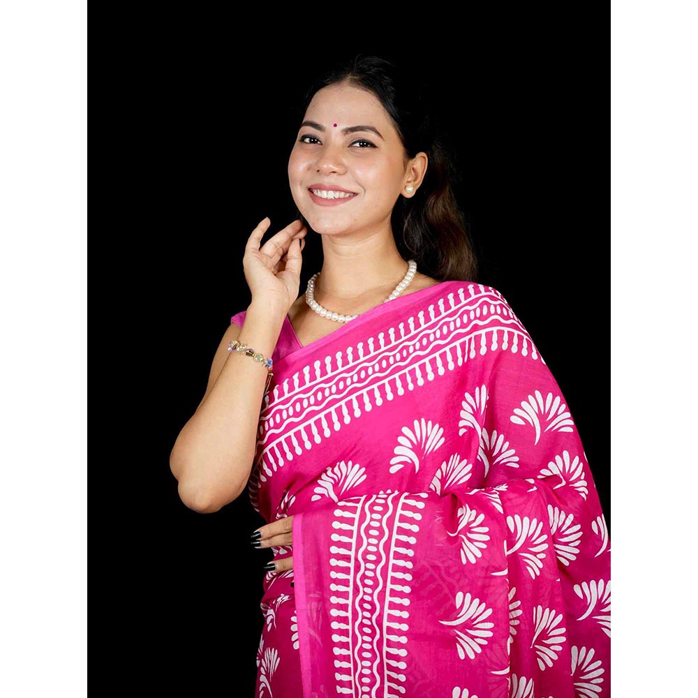 Isadora Life Pink Printed Pre-Draped Saree with Unstitched Blouse