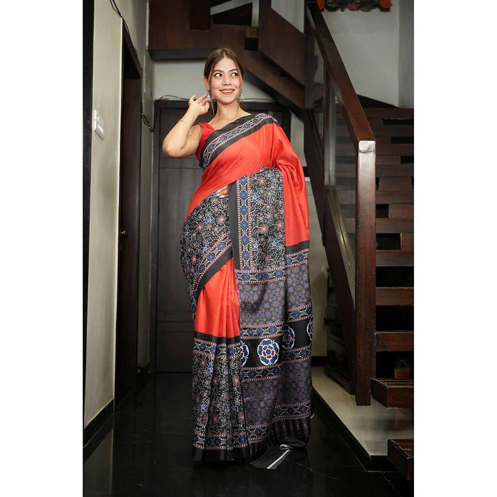 Isadora Life Multi-Color Printed Pre-Draped Saree with Unstitched Blouse