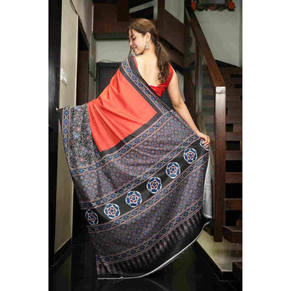 Isadora Life Multi-Color Printed Pre-Draped Saree with Unstitched Blouse