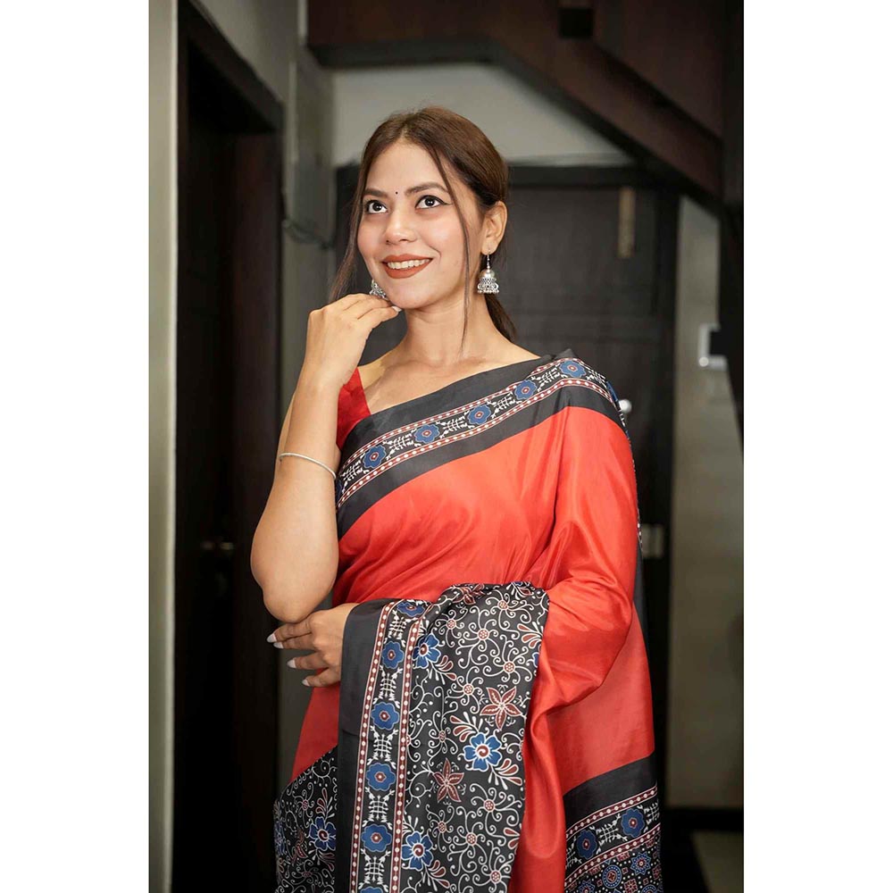 Isadora Life Multi-Color Printed Pre-Draped Saree with Unstitched Blouse