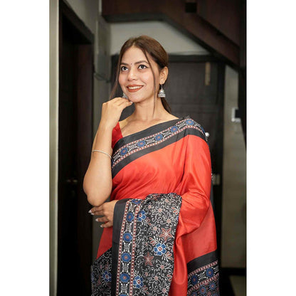Isadora Life Multi-Color Printed Pre-Draped Saree with Unstitched Blouse