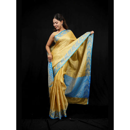 Isadora Life Gold Woven Pre-Draped Saree with Unstitched Blouse