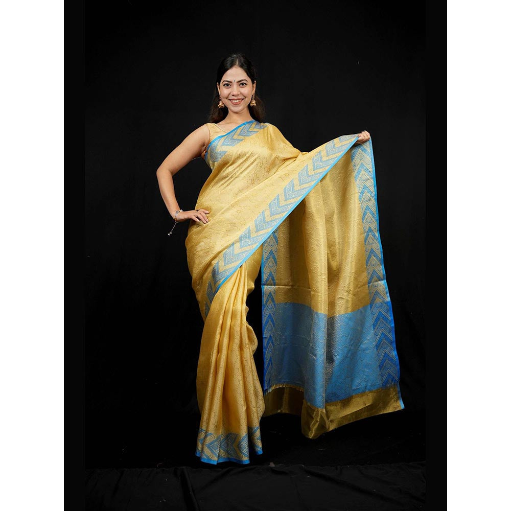Isadora Life Gold Woven Pre-Draped Saree with Unstitched Blouse
