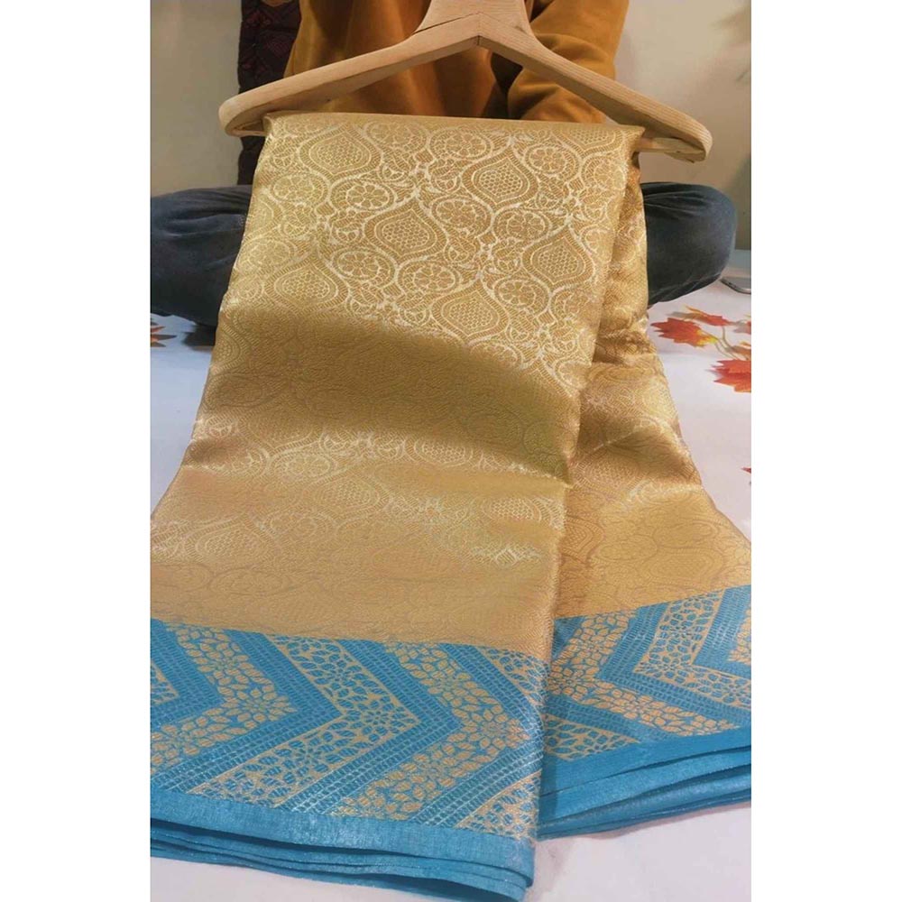 Isadora Life Gold Woven Pre-Draped Saree with Unstitched Blouse