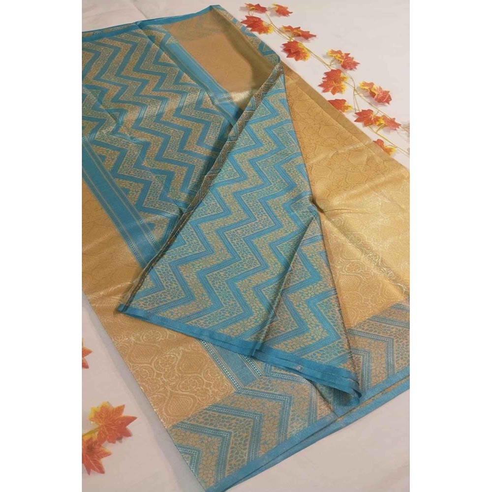 Isadora Life Gold Woven Pre-Draped Saree with Unstitched Blouse