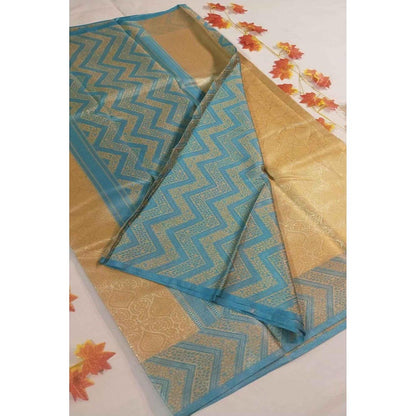 Isadora Life Gold Woven Pre-Draped Saree with Unstitched Blouse