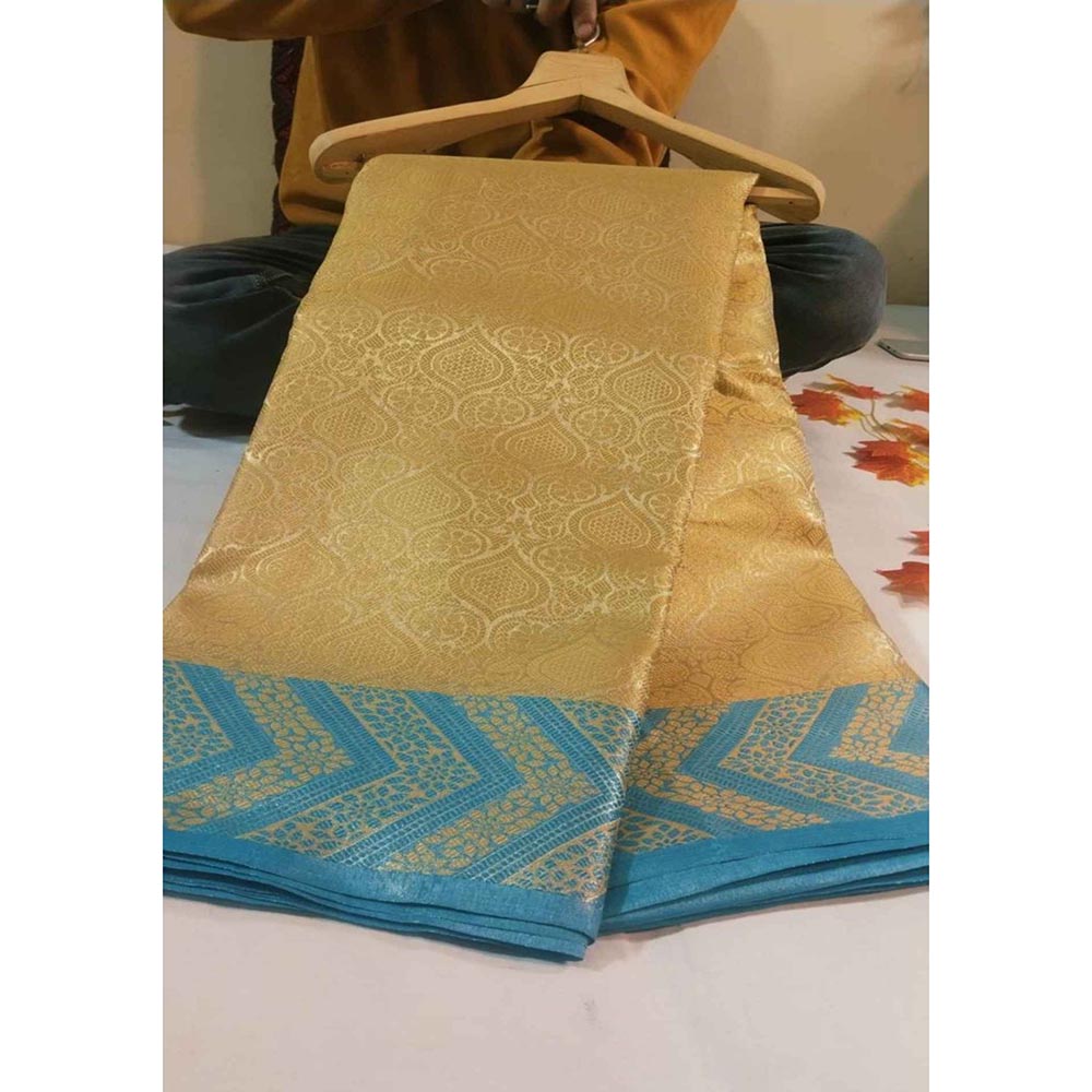 Isadora Life Gold Woven Pre-Draped Saree with Unstitched Blouse