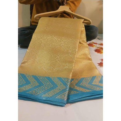 Isadora Life Gold Woven Pre-Draped Saree with Unstitched Blouse
