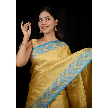 Isadora Life Gold Woven Pre-Draped Saree with Unstitched Blouse