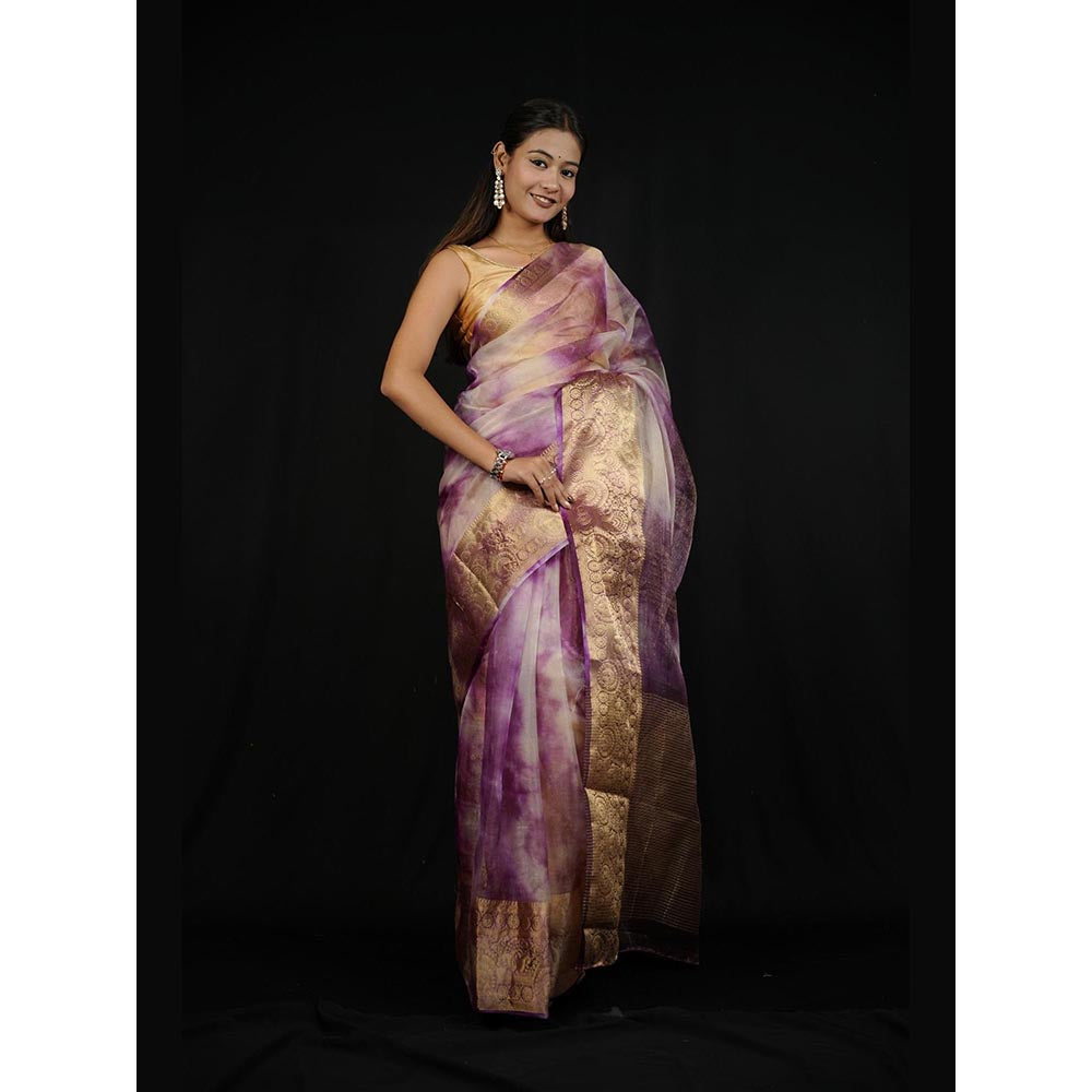 Isadora Life Purple Woven Pre-Draped Saree with Unstitched Blouse