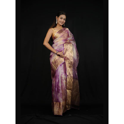 Isadora Life Purple Woven Pre-Draped Saree with Unstitched Blouse