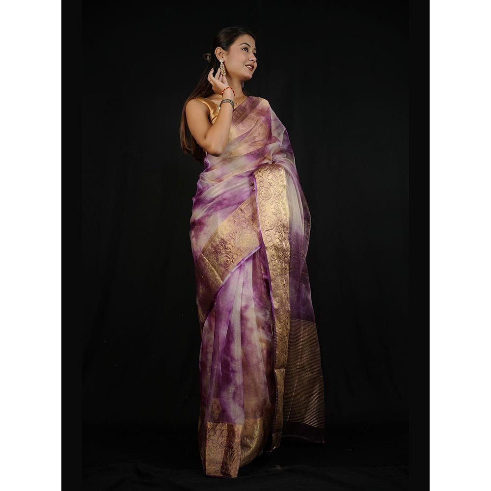 Isadora Life Purple Woven Pre-Draped Saree with Unstitched Blouse