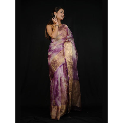 Isadora Life Purple Woven Pre-Draped Saree with Unstitched Blouse