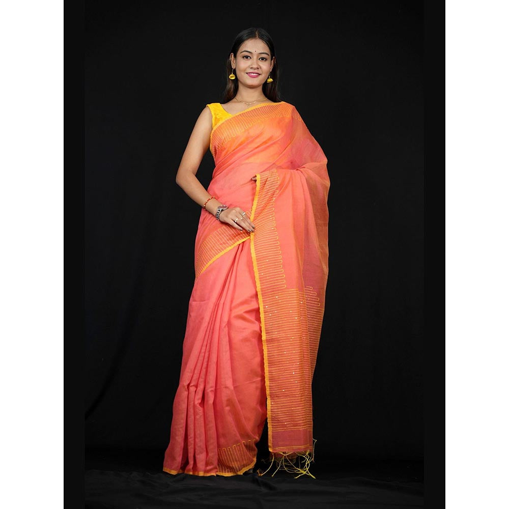 Isadora Life Yellow Embroidered Pre-Draped Saree with Unstitched Blouse