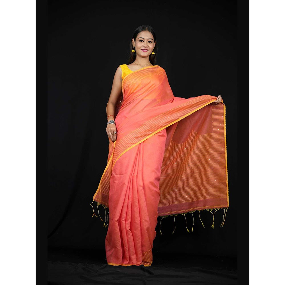 Isadora Life Yellow Embroidered Pre-Draped Saree with Unstitched Blouse
