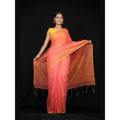 Isadora Life Yellow Embroidered Pre-Draped Saree with Unstitched Blouse