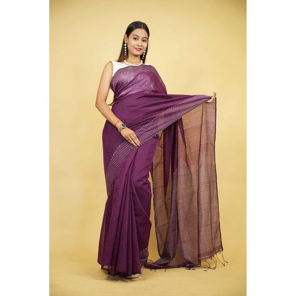 Isadora Life Purple Embellished/Sequined Pre-Draped Saree with Unstitched Blouse