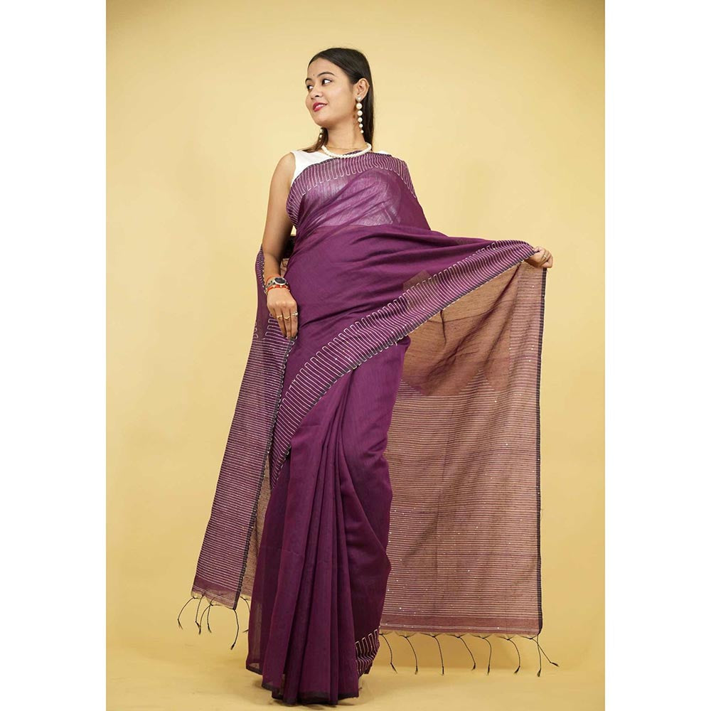 Isadora Life Purple Embellished/Sequined Pre-Draped Saree with Unstitched Blouse