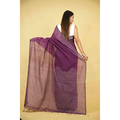 Isadora Life Purple Embellished/Sequined Pre-Draped Saree with Unstitched Blouse