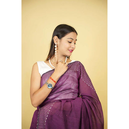 Isadora Life Purple Embellished/Sequined Pre-Draped Saree with Unstitched Blouse
