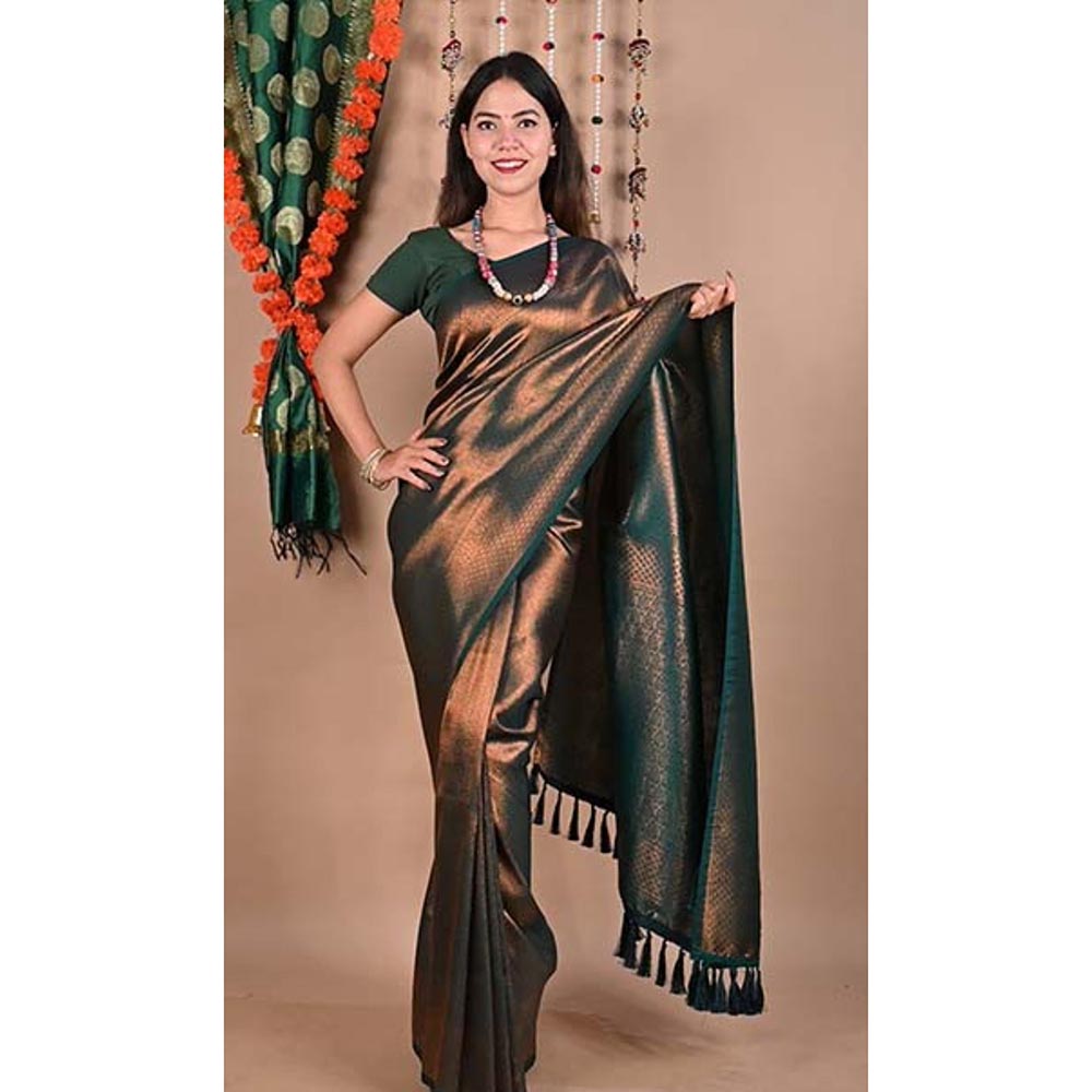 Isadora Life Gold Floral Pre-Draped Saree with Unstitched Blouse