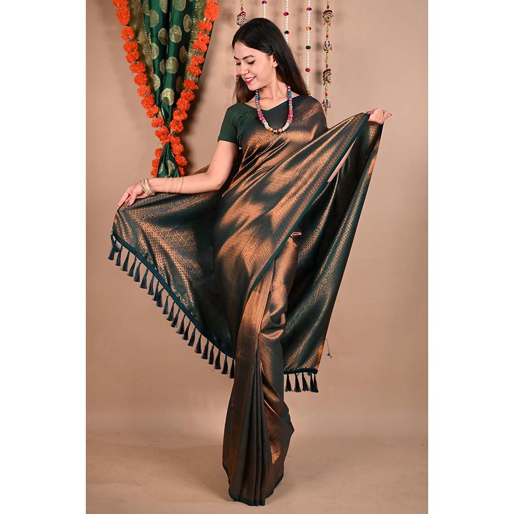 Isadora Life Gold Floral Pre-Draped Saree with Unstitched Blouse