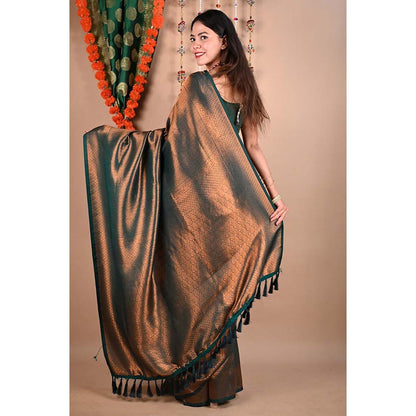 Isadora Life Gold Floral Pre-Draped Saree with Unstitched Blouse