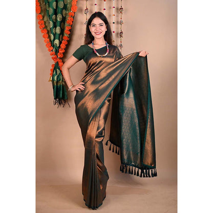 Isadora Life Gold Floral Pre-Draped Saree with Unstitched Blouse