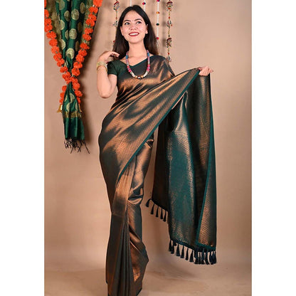 Isadora Life Gold Floral Pre-Draped Saree with Unstitched Blouse