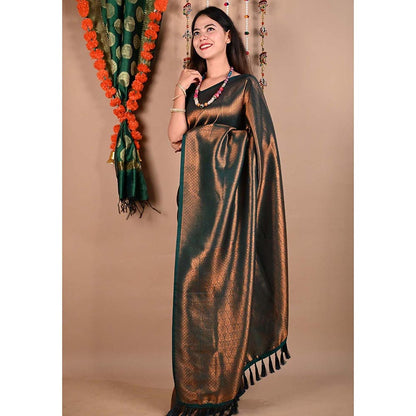 Isadora Life Gold Floral Pre-Draped Saree with Unstitched Blouse