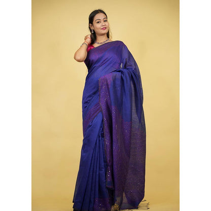 Isadora Life Blue Embellished/Sequined Pre-Draped Saree with Unstitched Blouse