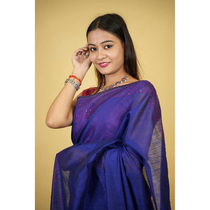 Isadora Life Blue Embellished/Sequined Pre-Draped Saree with Unstitched Blouse