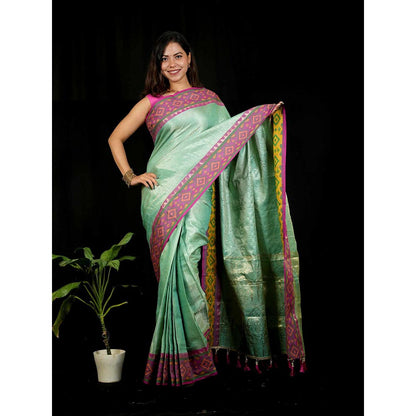 Isadora Life Green Self Design Pre-Draped Saree with Unstitched Blouse