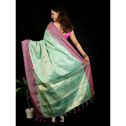Isadora Life Green Self Design Pre-Draped Saree with Unstitched Blouse