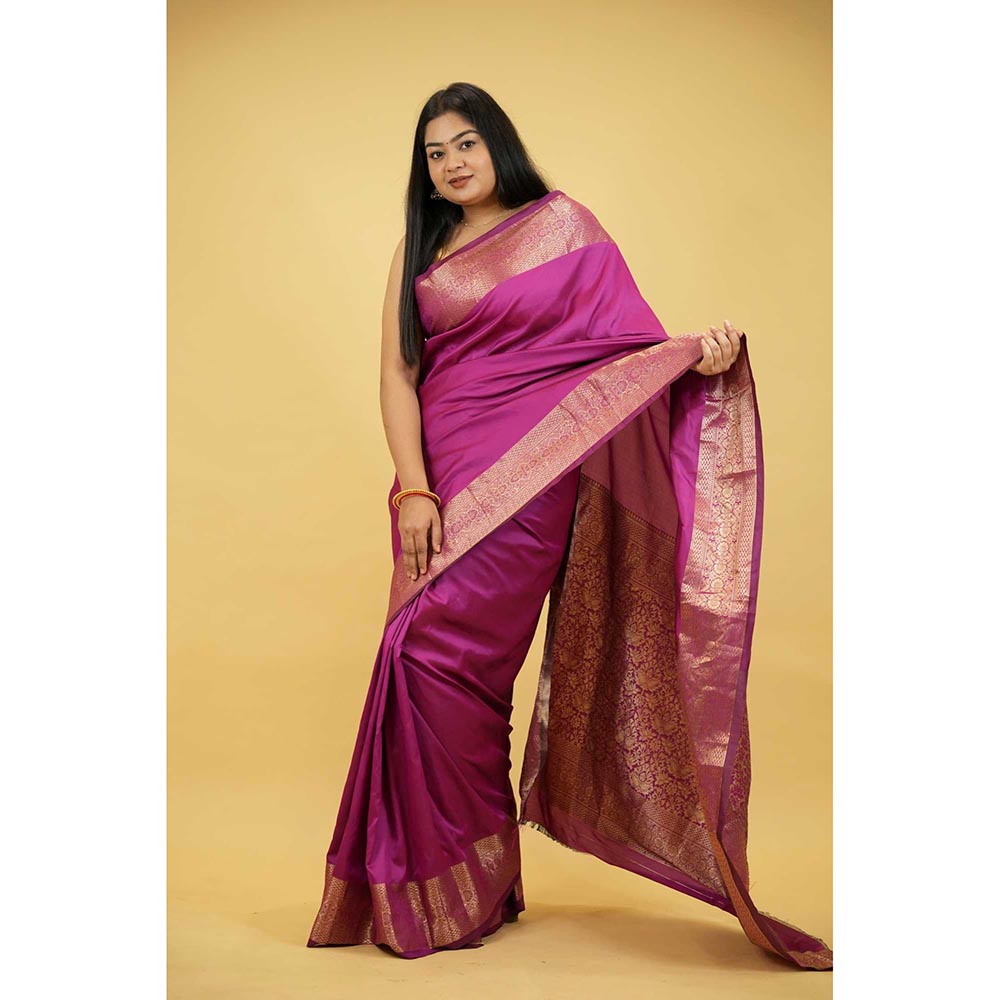 Isadora Life Purple Woven Pre-Draped Saree with Unstitched Blouse