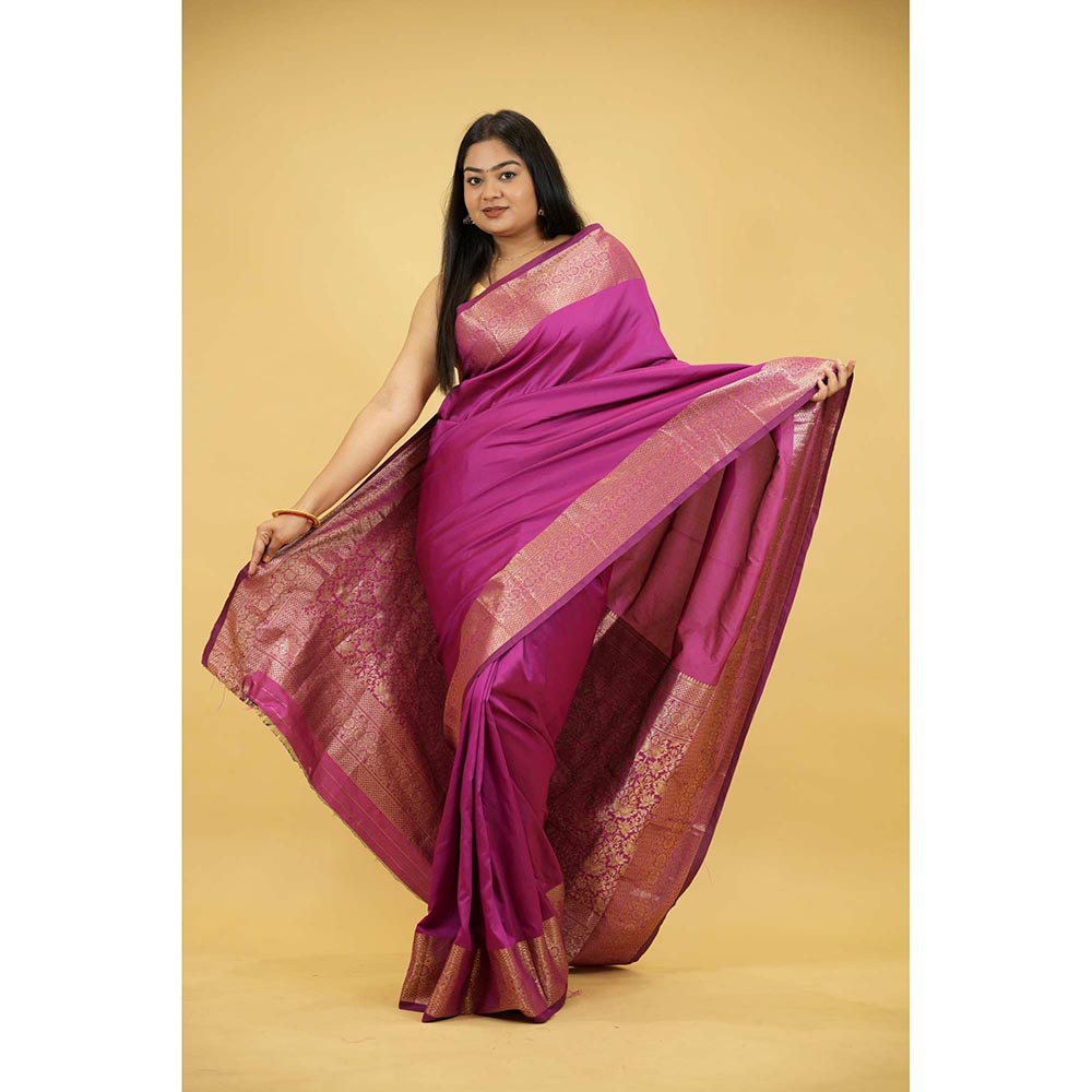 Isadora Life Purple Woven Pre-Draped Saree with Unstitched Blouse