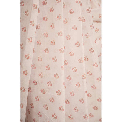 Isadora Life White Floral Pre-Draped Saree with Unstitched Blouse