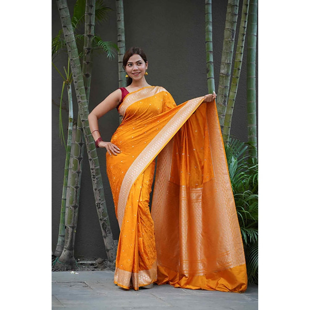 Isadora Life Banarasi Soft Silk Pre Drape Saree with Unstitched Blouse with Unstitched