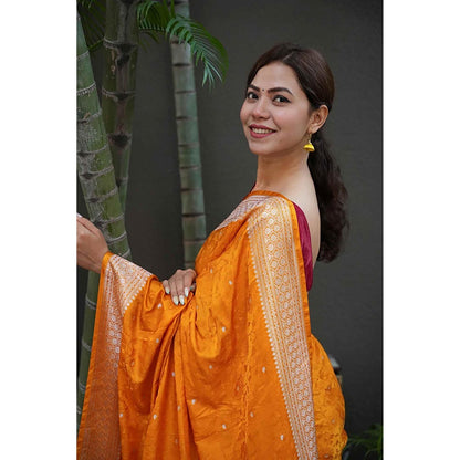 Isadora Life Banarasi Soft Silk Pre Drape Saree with Unstitched Blouse with Unstitched
