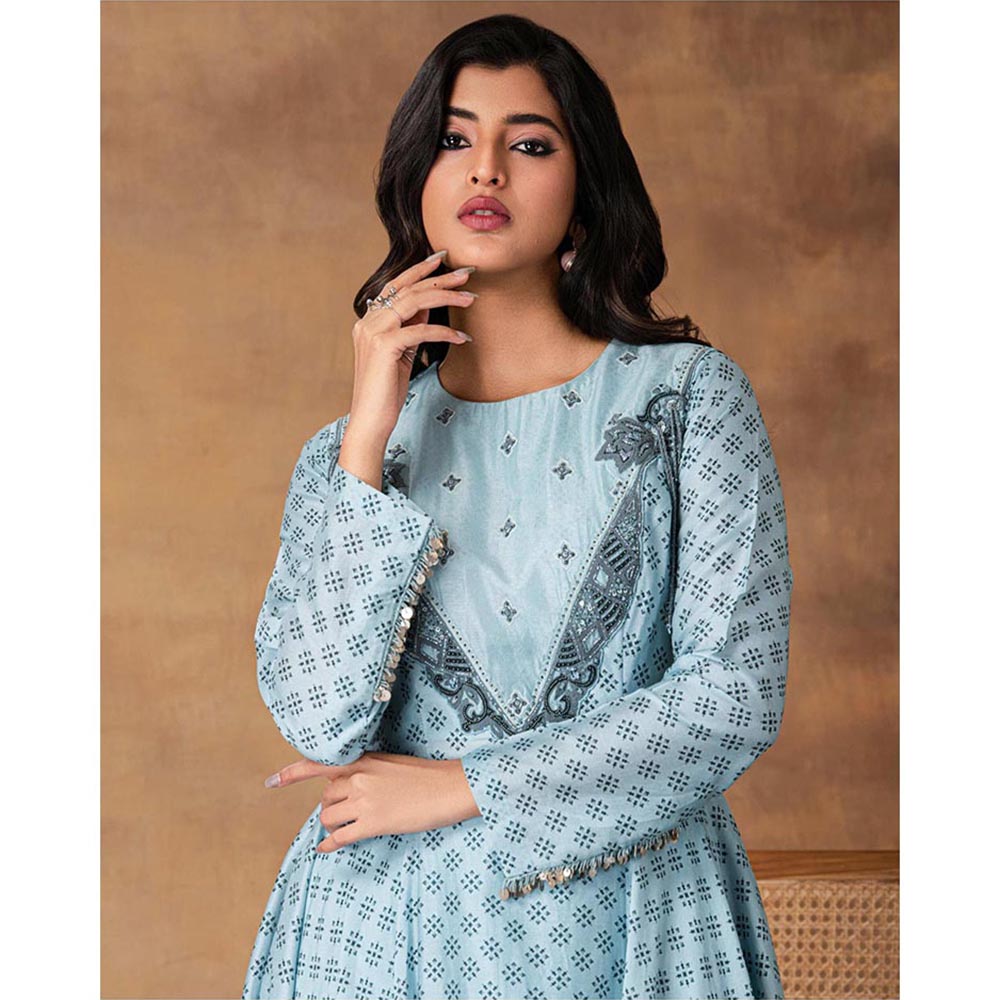 ISHA GUPTA TAYAL Zeenat Powder Blue Chanderi Asymmetric Kurta with Pant
