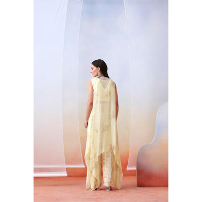 ISHA GUPTA TAYAL Off White Top and Pant Set with Embellished Drape Cape