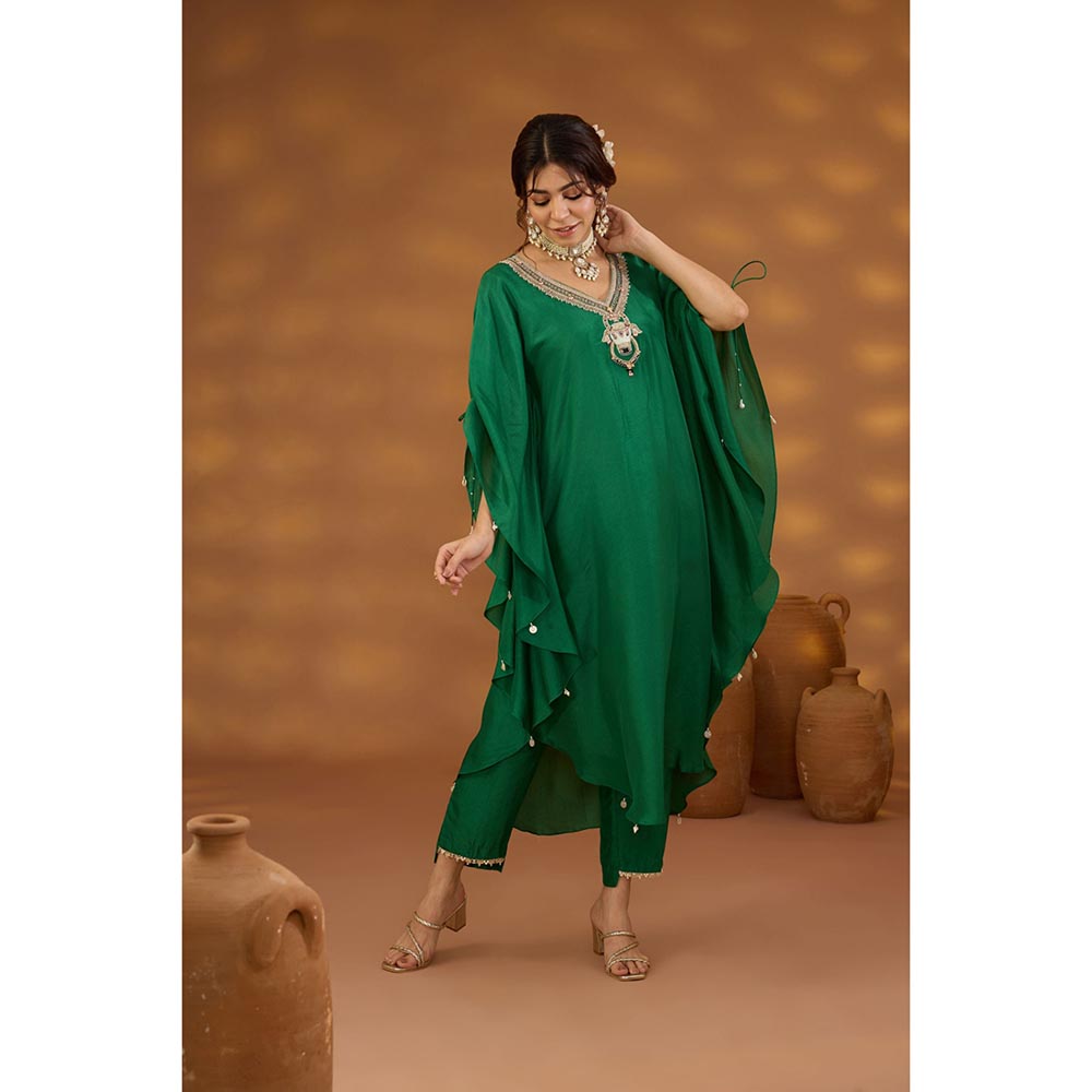 ISHA GUPTA TAYAL Green Dwarpal Kaftan and Pant Set