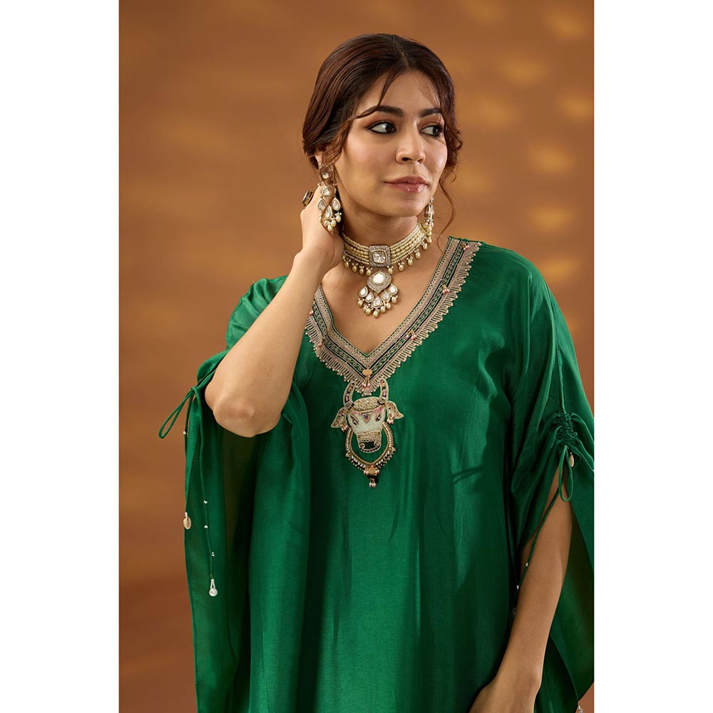 ISHA GUPTA TAYAL Green Dwarpal Kaftan and Pant Set