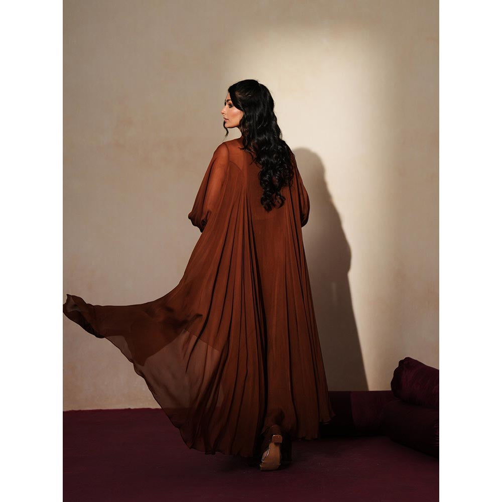 ISHA GUPTA TAYAL Brown Ruhani Jacket and Pant with Bustier Set