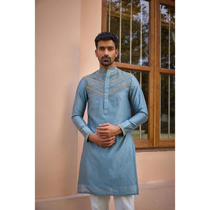 ISHA GUPTA TAYAL Grey Dori and Hand Embroidered Silk Kurta