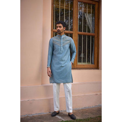 ISHA GUPTA TAYAL Grey Dori and Hand Embroidered Silk Kurta and Pant Set