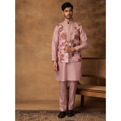 ISHA GUPTA TAYAL Pastel Pink Floral Printed Kurta and Pant with Nehru Jacket Set