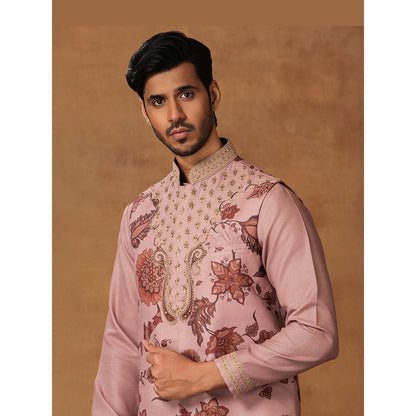 ISHA GUPTA TAYAL Pastel Pink Floral Printed Kurta and Pant with Nehru Jacket Set