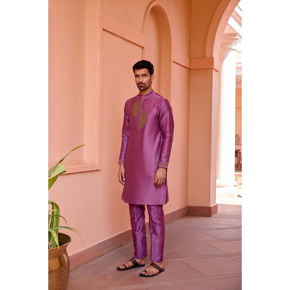 ISHA GUPTA TAYAL Plum Earthy Pink Dori and Hand Embroidered Silk Kurta