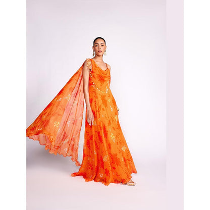 ISHA GUPTA TAYAL Orange Georgette Embroidered Dress